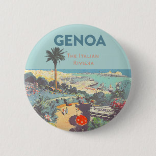 Badge Rond 5 Cm Affiche de voyage vintage Gênes Riviera italienne