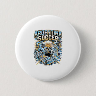 Badge Rond 5 Cm Affiche des Nations de football squelette d'Argent