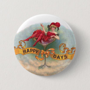 Badge Rond 5 Cm Affiche Femme Vintage dans un Verre à Champagne :