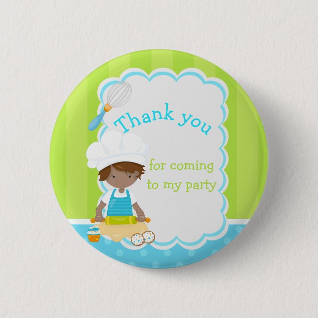 Badge Rond 5 Cm African America Boy Baking "Merci pour venir" (Devant)