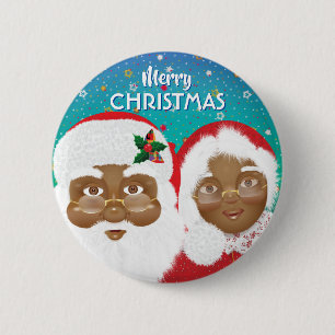 Badge Rond 5 Cm African American Père Noël et Mme Claus Christma