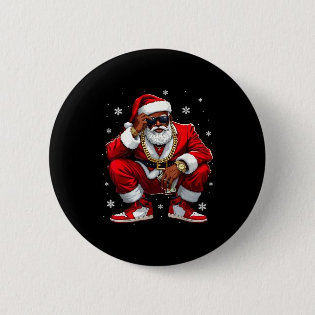 Badge Rond 5 Cm African American Santa Christmas Black Xmas Women  (Devant)