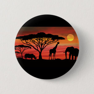 Badge Rond 5 Cm Afro-Animaux-et-Coucher de soleil