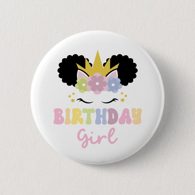 Badge Rond 5 Cm Afro Puff Unicorn Anniversaire Girl Party tenue (Devant)