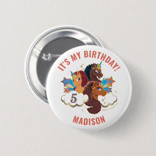 Badge Rond 5 Cm Afro Unicorn   Filles magiques Anniversaire