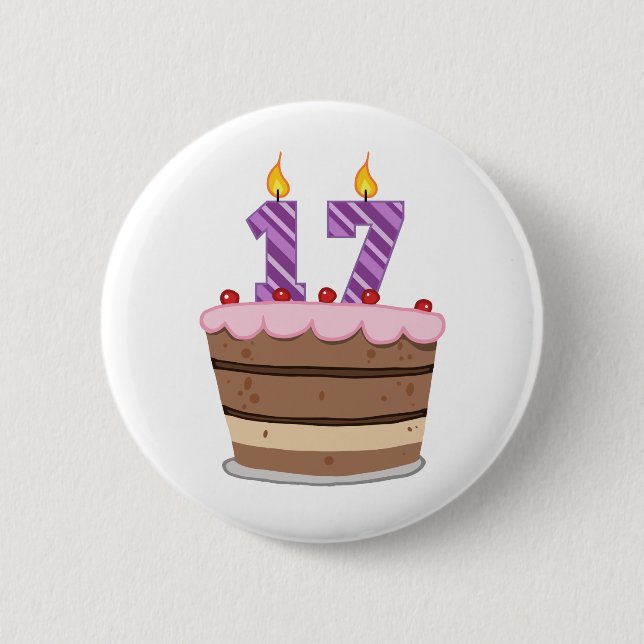 Badge Rond 5 Cm Âge 17 sur le gâteau d'anniversaire (Devant)