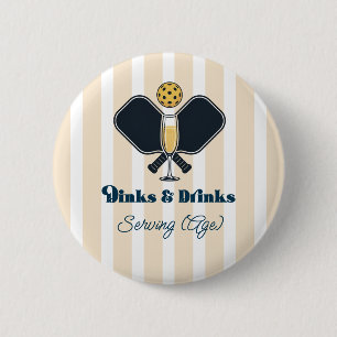 Badge Rond 5 Cm Âge de service de pickleball chic et boissons