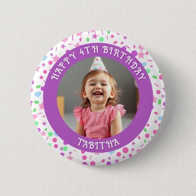 Badge Rond 5 Cm Âge, nom et photo personnalisés Anniversaire (Devant)