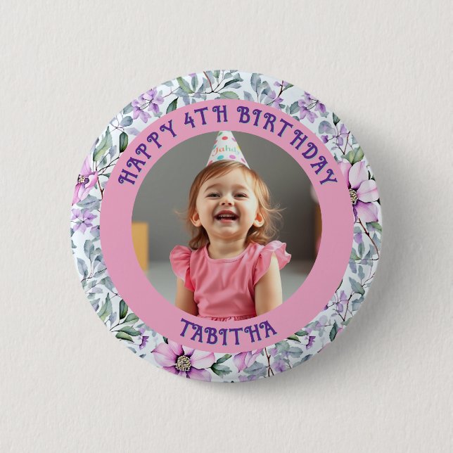 Badge Rond 5 Cm Âge, nom et photo personnalisés Anniversaire (Devant)