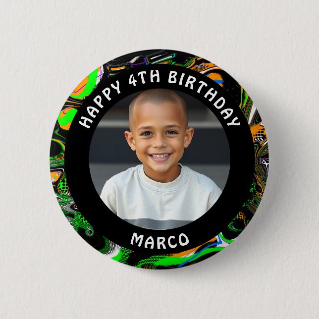 Badge Rond 5 Cm Âge, nom et photo personnalisés Anniversaire (Devant)
