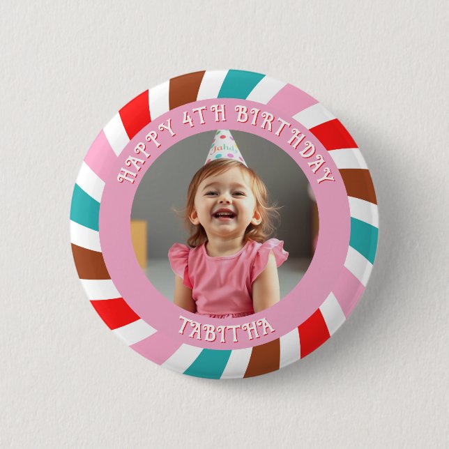 Badge Rond 5 Cm Âge, nom et photo personnalisés Anniversaire (Devant)