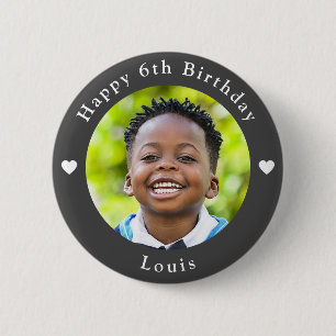 Badge Rond 5 Cm Âge Personnalisé, Photo Et Nom Anniversaire Gris