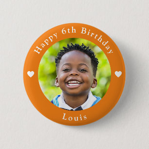 Badge Rond 5 Cm Âge Personnalisé, Photo Et Nom Anniversaire Orange