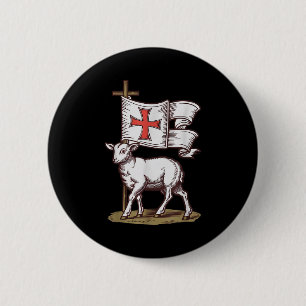 Badge Rond 5 Cm Agneau de Dieu Symbole chrétien de la foi Victoire