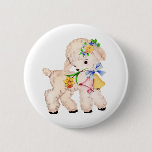 BADGE ROND 5 CM AGNEAU DE PÂQUES VINTAGE