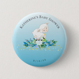 Badge Rond 5 Cm Agneau mignon bleu Floral Garçon bébé