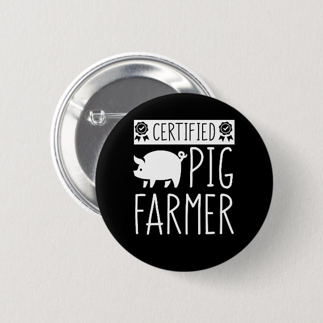 Badge Rond 5 Cm Agriculteur de porc certifié disant l'agriculteur (Devant & derrière)
