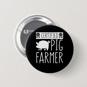 Badge Rond 5 Cm Agriculteur de porc certifié disant l'agriculteur