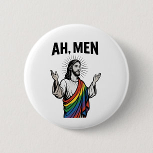 Badge Rond 5 Cm Ah Men Funny LGBT Gay pride Jesus Rainbow