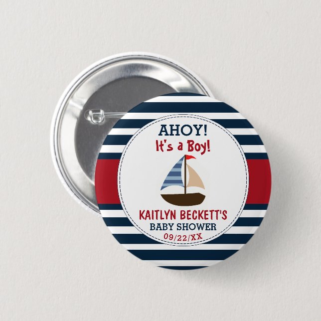 Badge Rond 5 Cm Ahoy C'est un garçon ! Baby shower nautique (Devant & derrière)