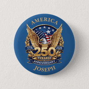 Badge Rond 5 Cm Aigle à tête blanche Or 250 Ans Anniversaire Nom p