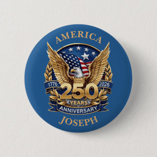 Badge Rond 5 Cm Aigle à tête blanche Or 250 Ans Anniversaire Nom p