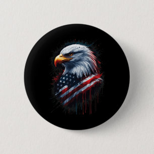 Badge Rond 5 Cm Aigle chauve Drapeau américain 4 juillet Encre pat