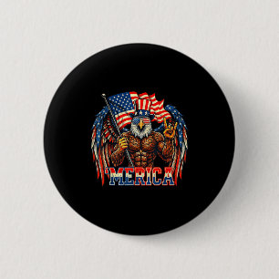 Badge Rond 5 Cm Aigle chauve merica rock drapeau américain patriot