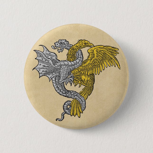 Badge Rond 5 Cm Aigle d'or et dragon d'argent (Devant)