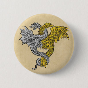 Badge Rond 5 Cm Aigle d'or et dragon d'argent