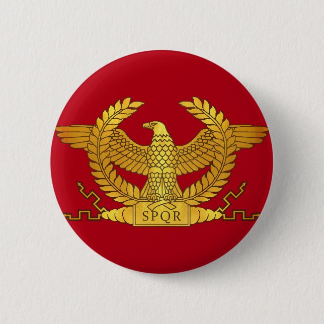 Badge Rond 5 Cm Aigle d'or romain sur rouge (Devant)