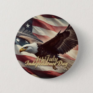 Badge Rond 5 Cm Aigle du 4 juillet avec drapeau américain