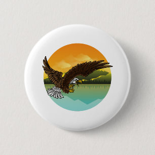 Badge Rond 5 Cm Aigle Faucon Oiseau Swooping Faucon Buzzard Raptor