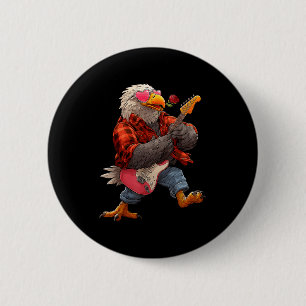 Badge Rond 5 Cm Aigle Mignon Jouant de la Guitare Guitariste Anima