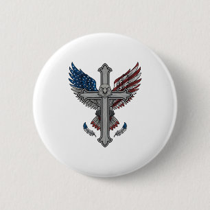 Badge Rond 5 Cm Aigle Patriotique Croix Gravure Vintage Vecteur Dé