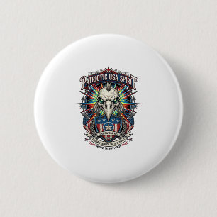 Badge Rond 5 Cm Aigle Patriotique Fin des Temps Crâne Zombie Apoca