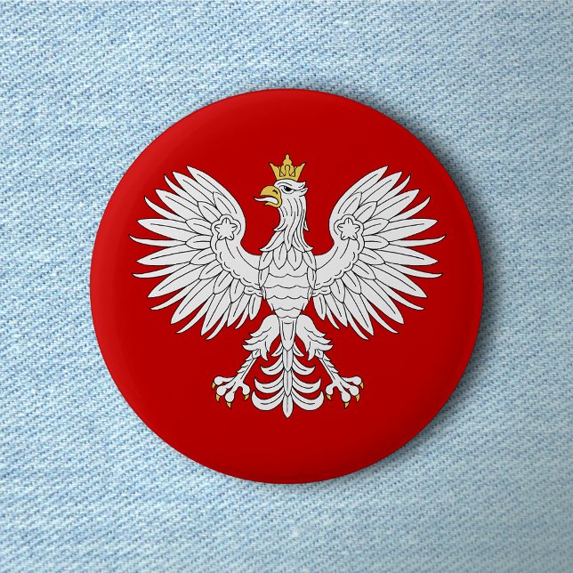 Badge Rond 5 Cm Aigle polonais (Polish Eagle Button on Light Denim))