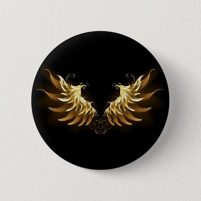 Badge Rond 5 Cm Ailes d'Ange d'or sur arrière - plan noir (Devant)