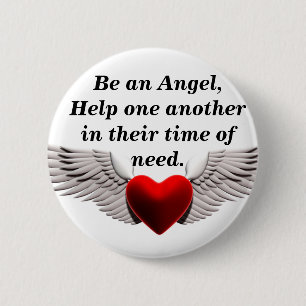 Badge Rond 5 Cm Ailes de l'Amour, Soyez un Ange, Aidez-vous l'un l