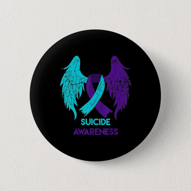 Badge Rond 5 Cm Ailes De Sensibilisation Au Suicide Et Ruban Turqu (Devant)