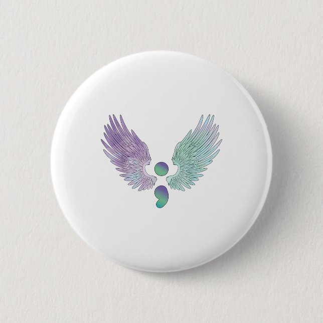 Badge Rond 5 Cm Ailes Et Semicolon Sensibilisation À La Prévention (Devant)