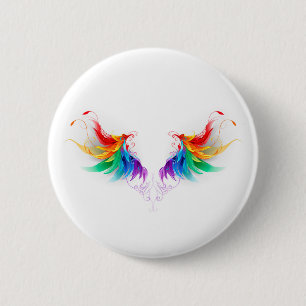 Badge Rond 5 Cm Ailes fluffy arc-en-ciel