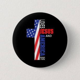 Badge Rond 5 Cm Aime Jésus Et L'Amérique Aussi Croix Chrétienne Di