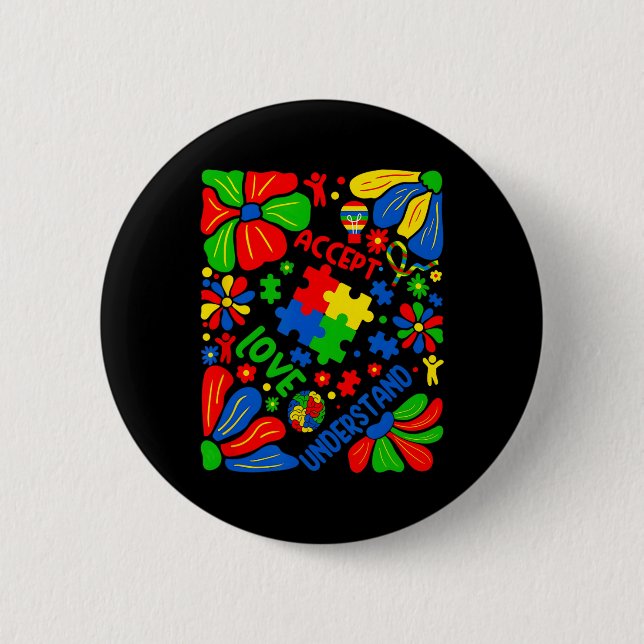 Badge Rond 5 Cm Aimer Accepter Comprendre Autisme Boho Flower (Devant)