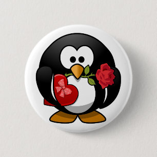 Badge Rond 5 Cm Aimer Pingouin Frappé Avec Cadeaux Valentine