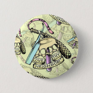 Badge Rond 5 Cm Aimez thy modèle tiré par la main voisin