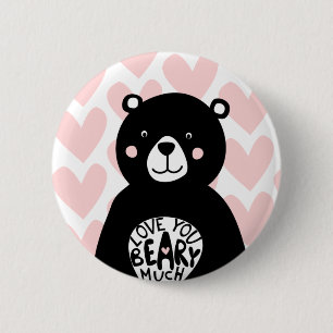 Badge Rond 5 Cm Aimez-vous Béardez beaucoup Ours Coeur rose