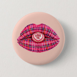 Badge Rond 5 Cm Aimez-vous le baiser aux lèvres tartan écossais ro