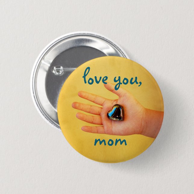 Badge Rond 5 Cm Aimez-vous Maman Enfant Main tenant du verre Coeur (Devant & derrière)