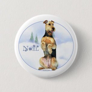 Badge Rond 5 Cm Airedale Terrier Noel - Bouton